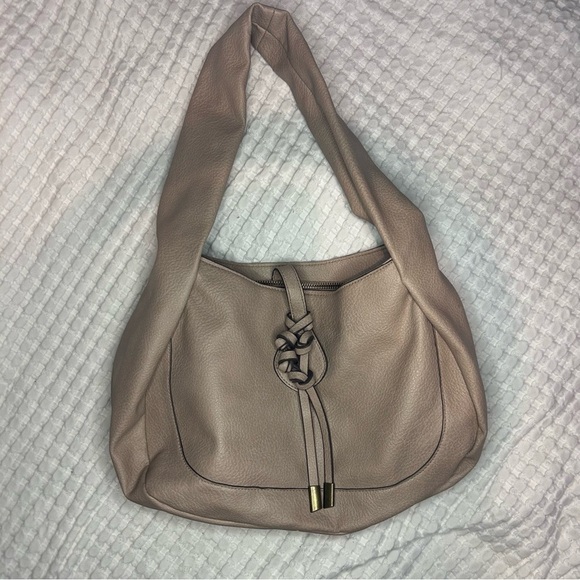 Taupe Faux Leather Hobo Shoulder Bag with Knot Detail - Picture 3 of 7